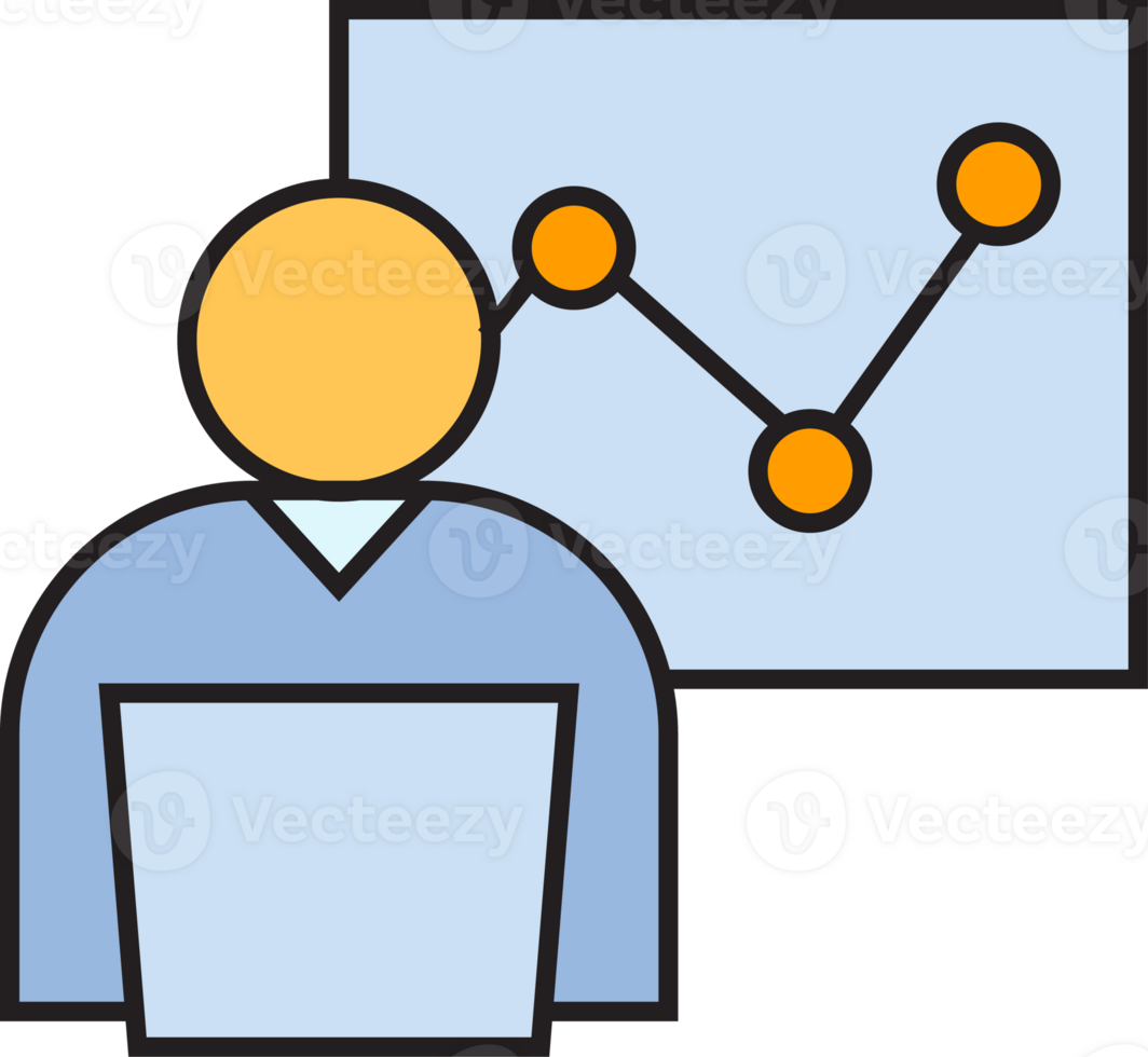 Trader Trading and Working on Laptop and Data Graph Icon png