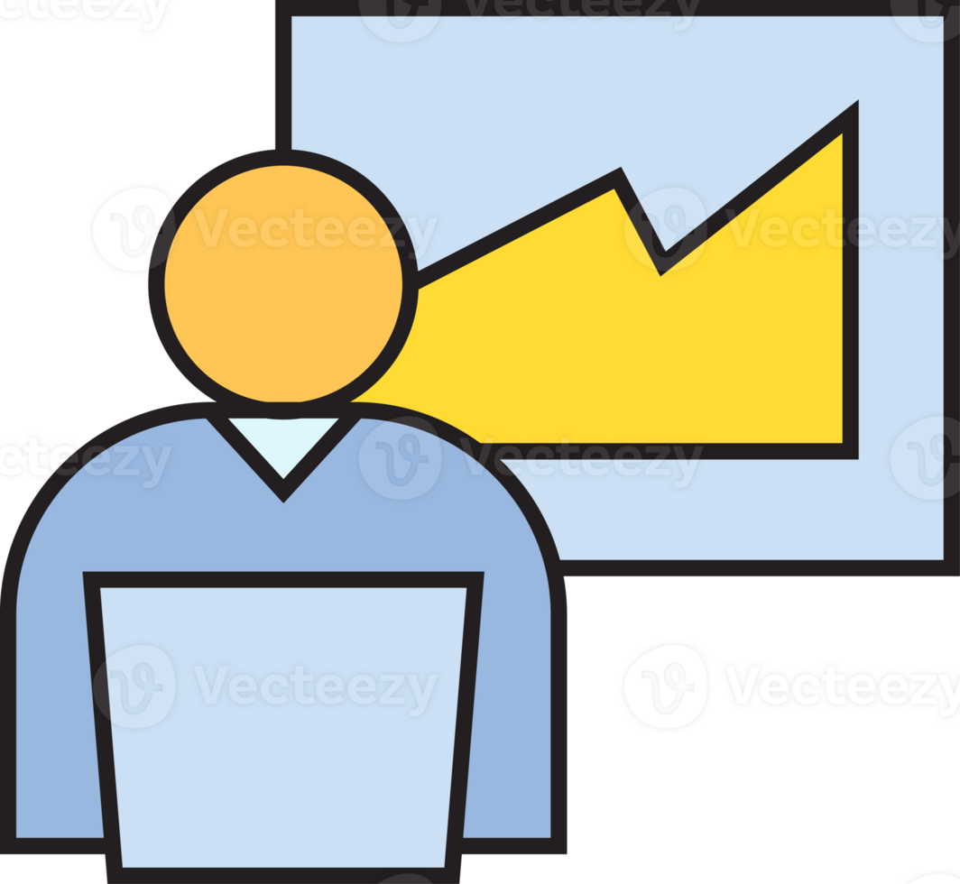 Office Employee Working on Laptop and Data Graph Icon png