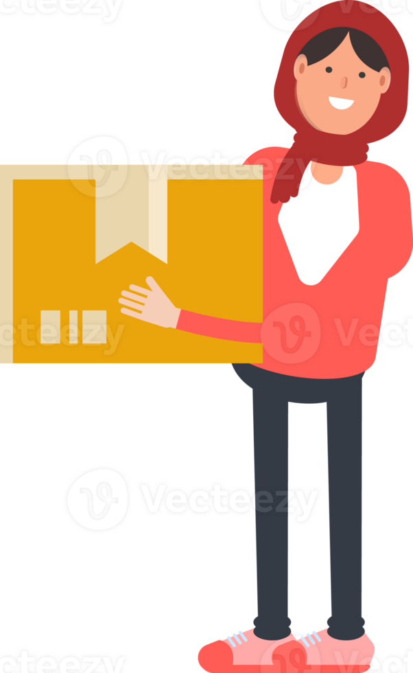 Arab Woman Character Holding Box png
