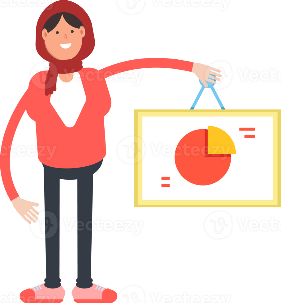 Arab Woman Character Holding Pie Chart Signage png