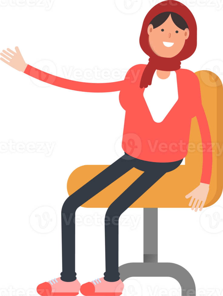 Arab Woman Character Sitting on Office Chair png