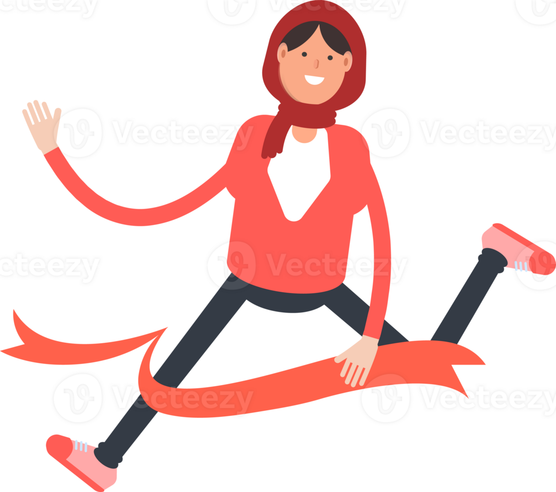 Arab Woman Character Running at Finish Line png