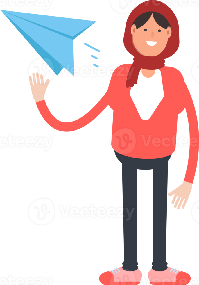 Arab Woman Character Holding Paper Plane png