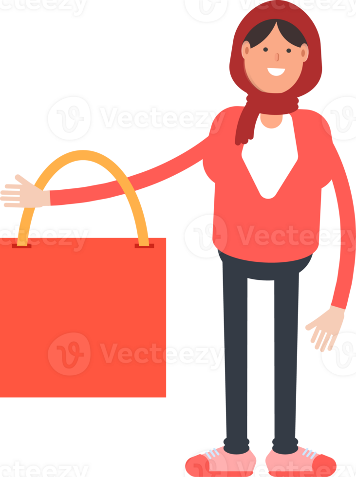 Arab Woman Character Holding Shopping Bag png