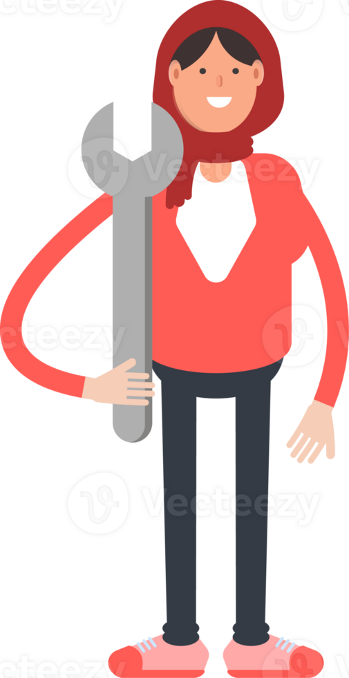 Arab Woman Character Holding Wrench png