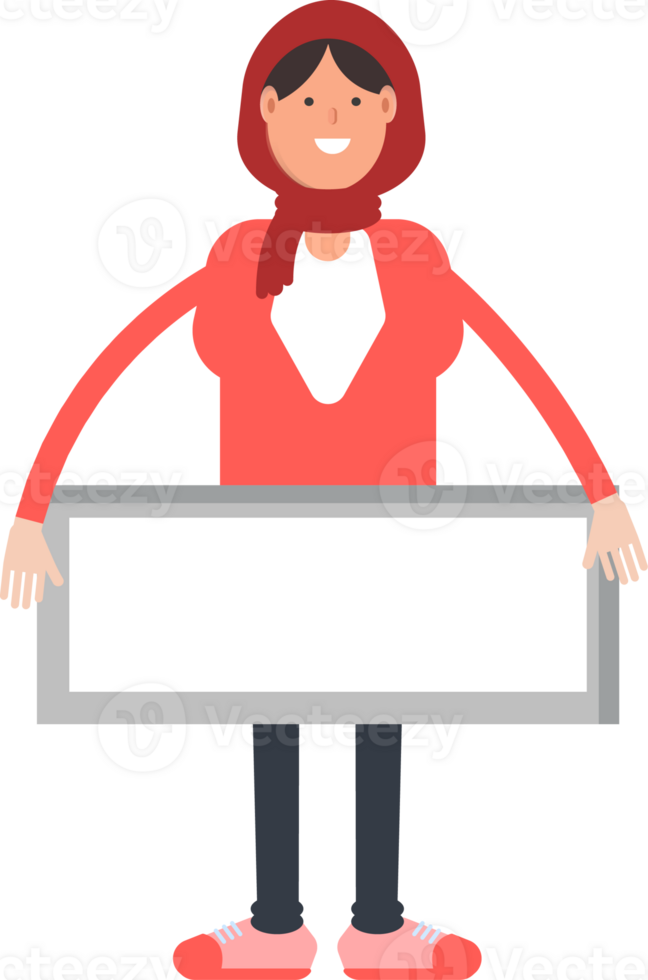 Arab Woman Character and Blank Signage png