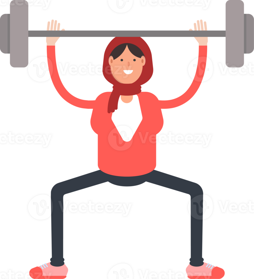 Arab Woman Character Lifting Barbell png