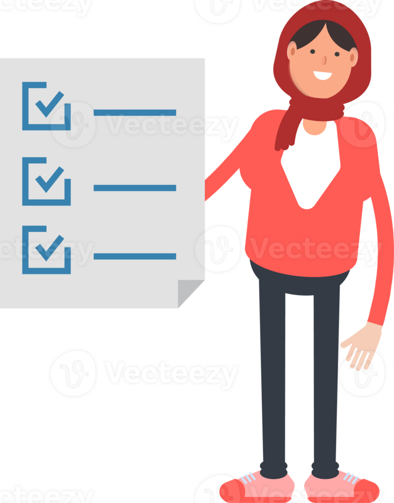 Arab Woman Character and Check List Document png