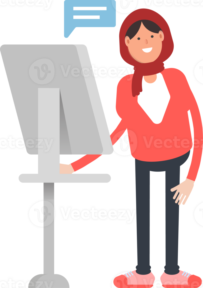 Arab Woman Character Working on Computer png