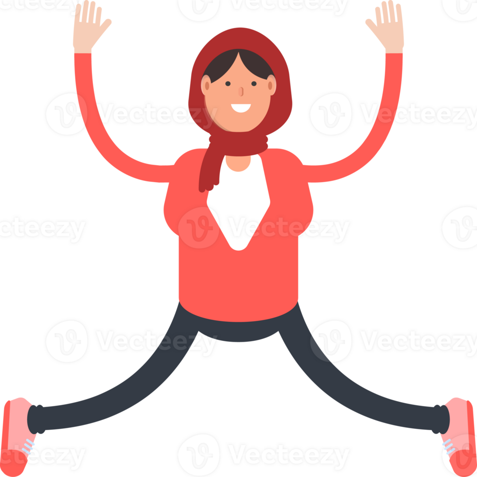Arab Woman Character Relaxing and Jumping Illustration png