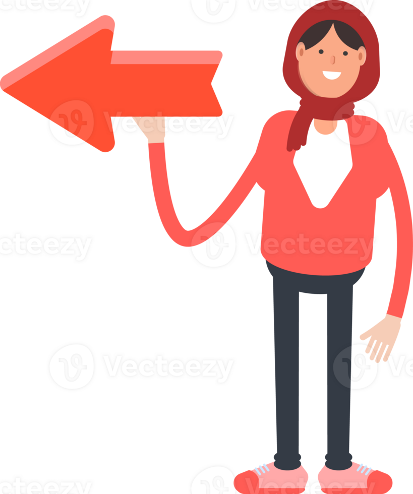 Arab Woman Character and Arrow Sign png