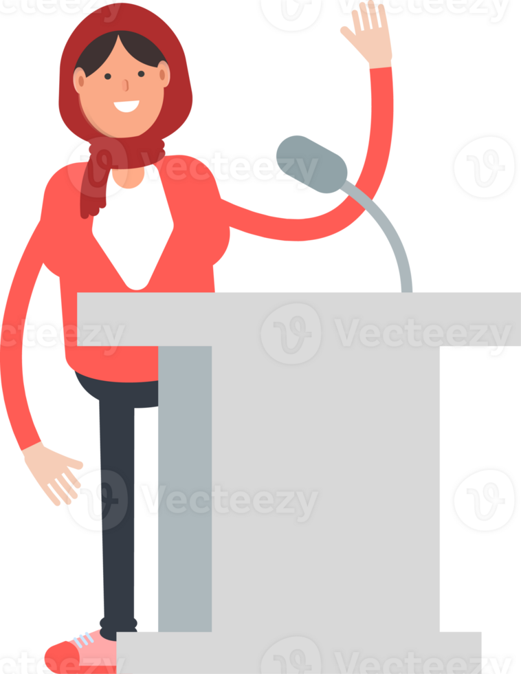Arab Woman Character Speaking on Podium png