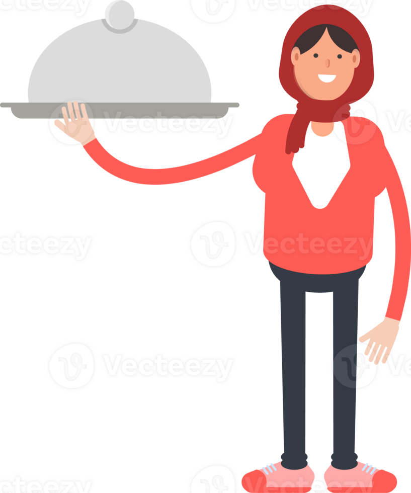 Arab Woman Character Holding Food Dish png