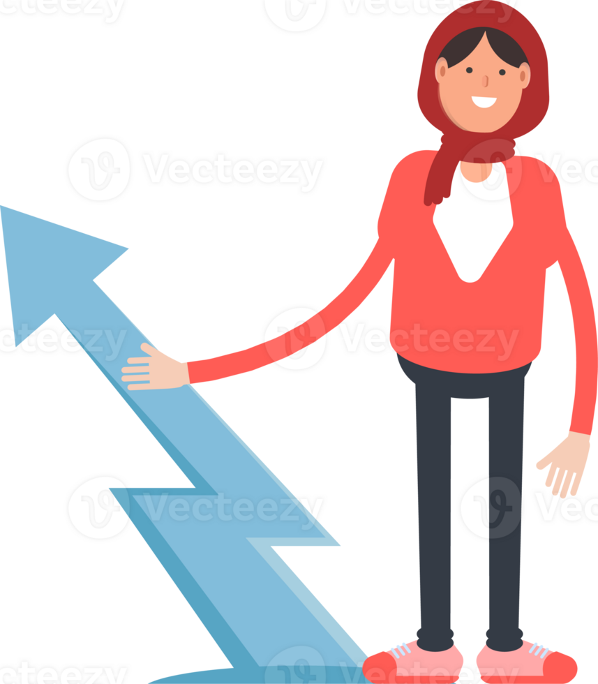 Arab Woman Character and Arrow Chart png