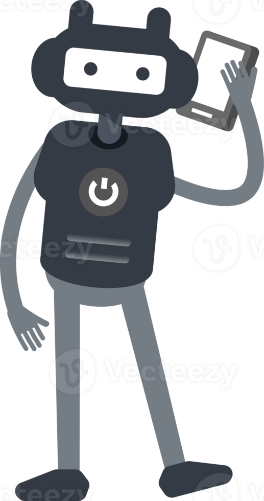 Cute Black Humanoid Robot Character Talking on Smartphone png
