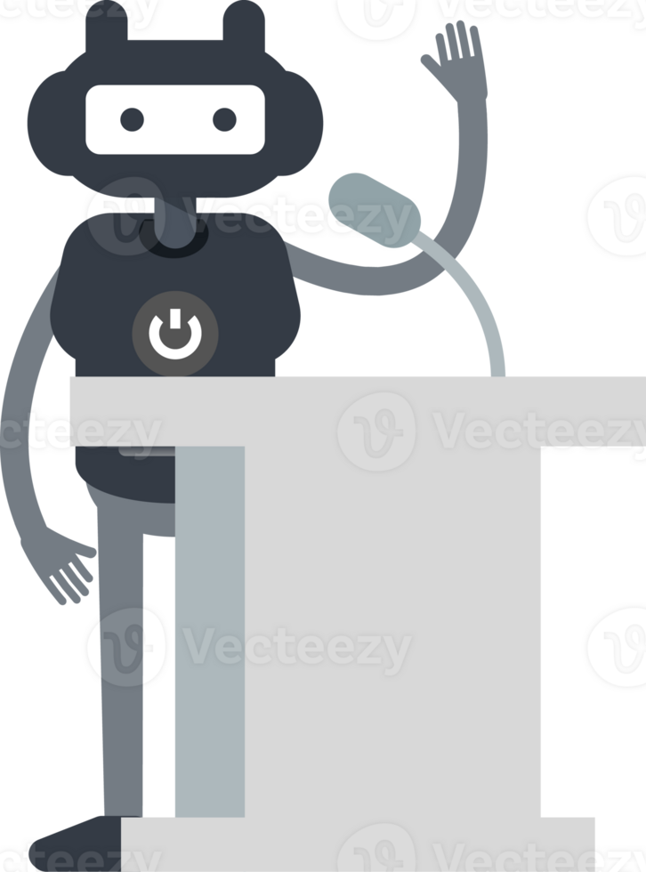 Cute Black Humanoid Robot Character Speaking on Podium png