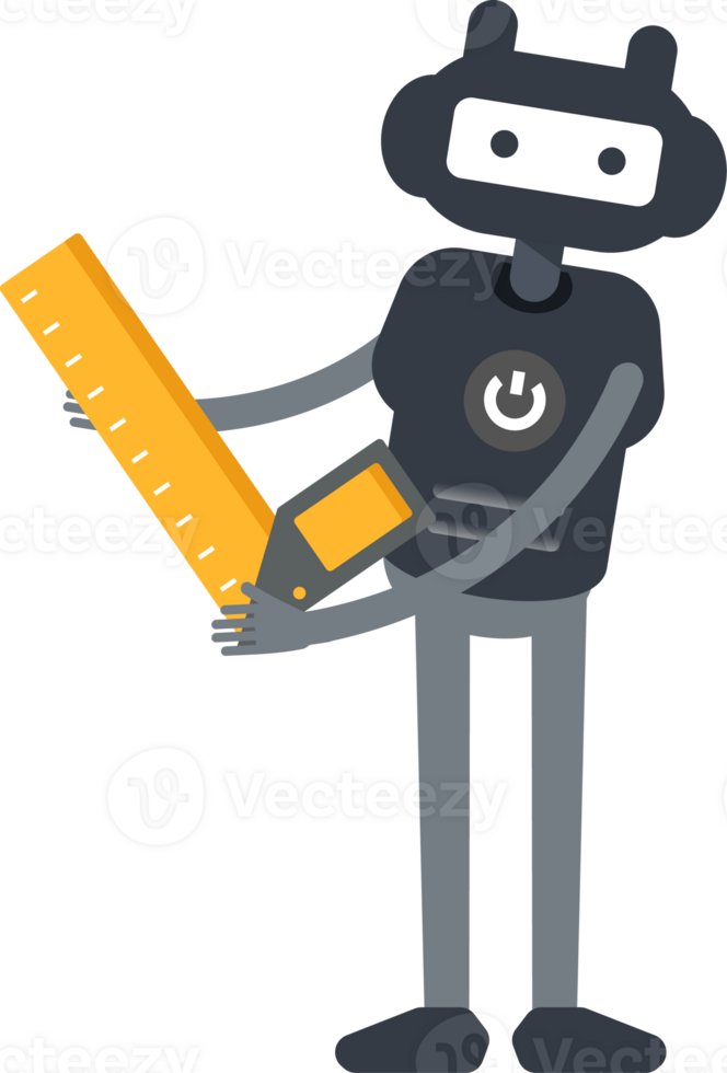 Cute Black Humanoid Robot Character Holding Square Ruler Illustration png