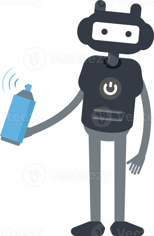 Cute Black Humanoid Robot Character Using Paint Spray Bottle png