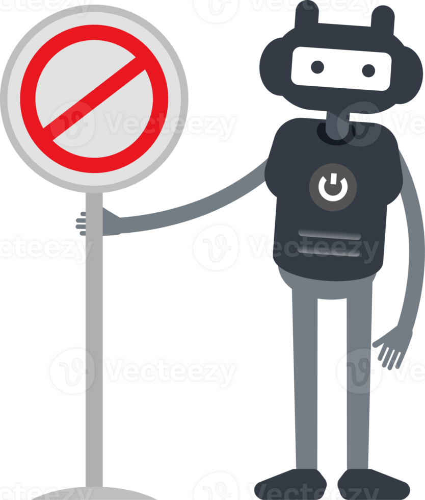 Cute Black Humanoid Robot Character and Prohibition Signage png
