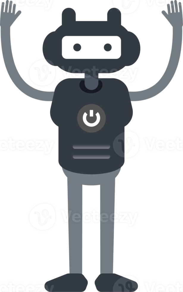Cute Black Humanoid Robot Character Raising Hands png