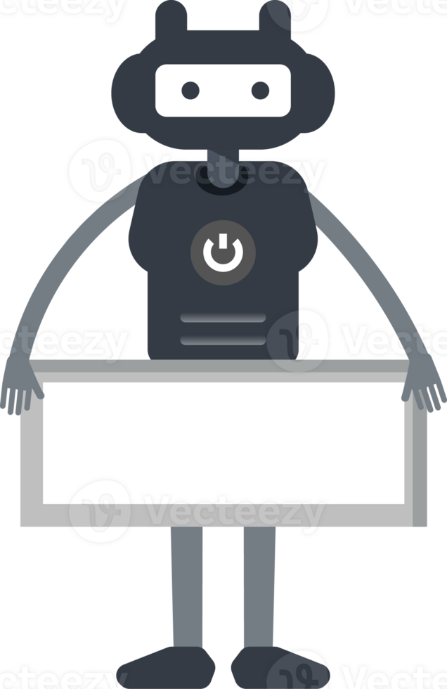 Cute Black Humanoid Robot Character and Blank Signage png
