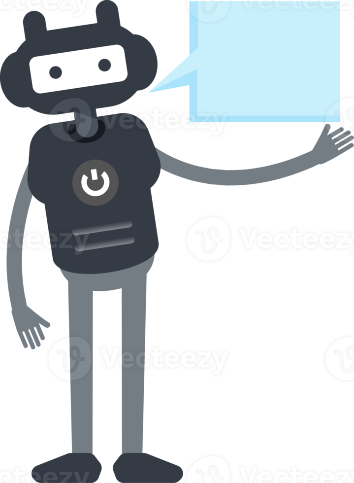 Cute Black Humanoid Robot Character and Speech Bubble png