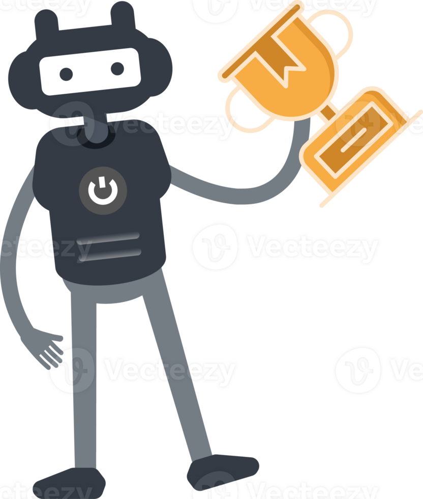 Cute Black Humanoid Robot Character Holding Space Gun png