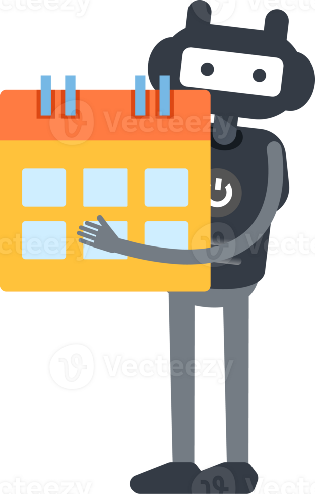 Cute Black Humanoid Robot Character Holding Calendar png