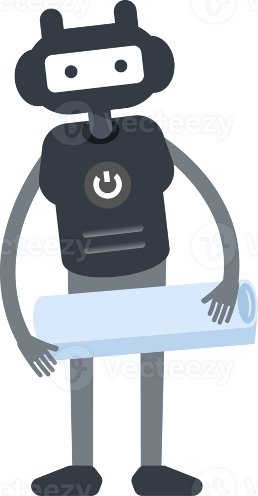 Cute Black Humanoid Robot Character Holding Document Roll png