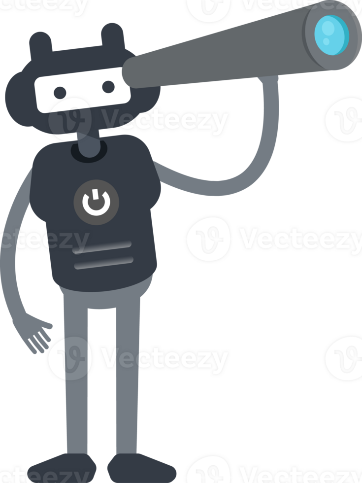 Cute Black Humanoid Robot Character Using Binoculars png