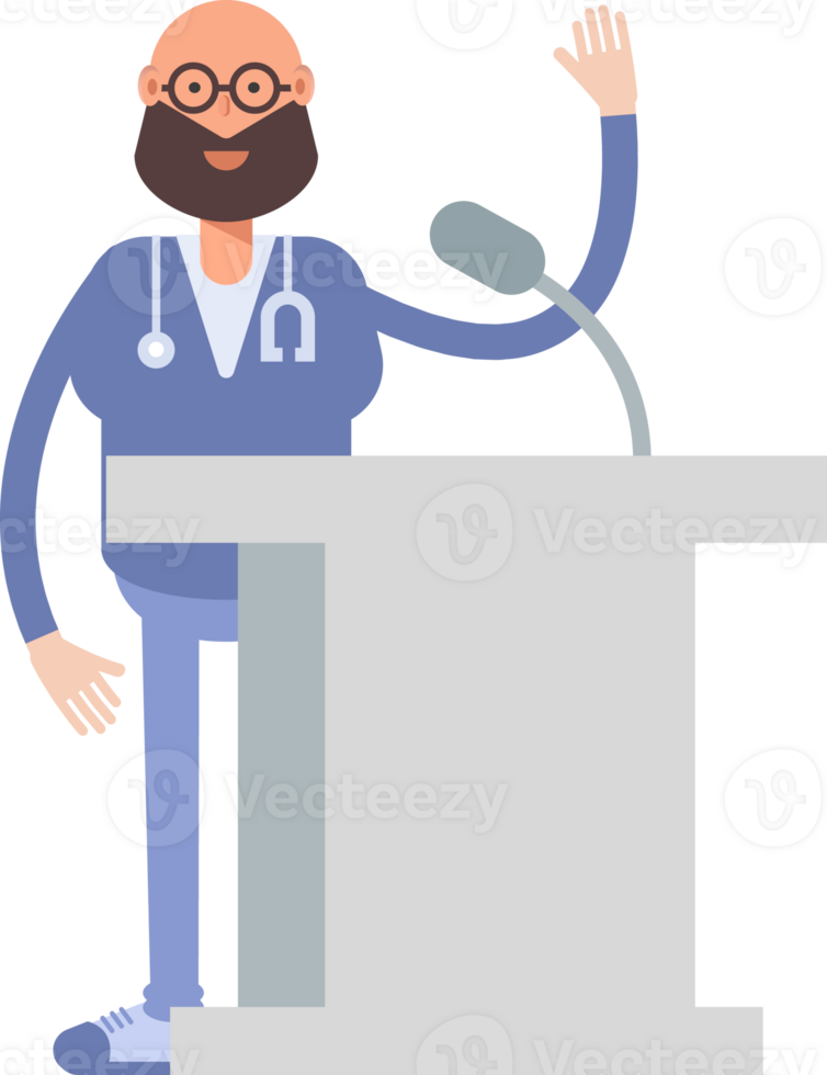 Male Physician Character Speaking on Podium png