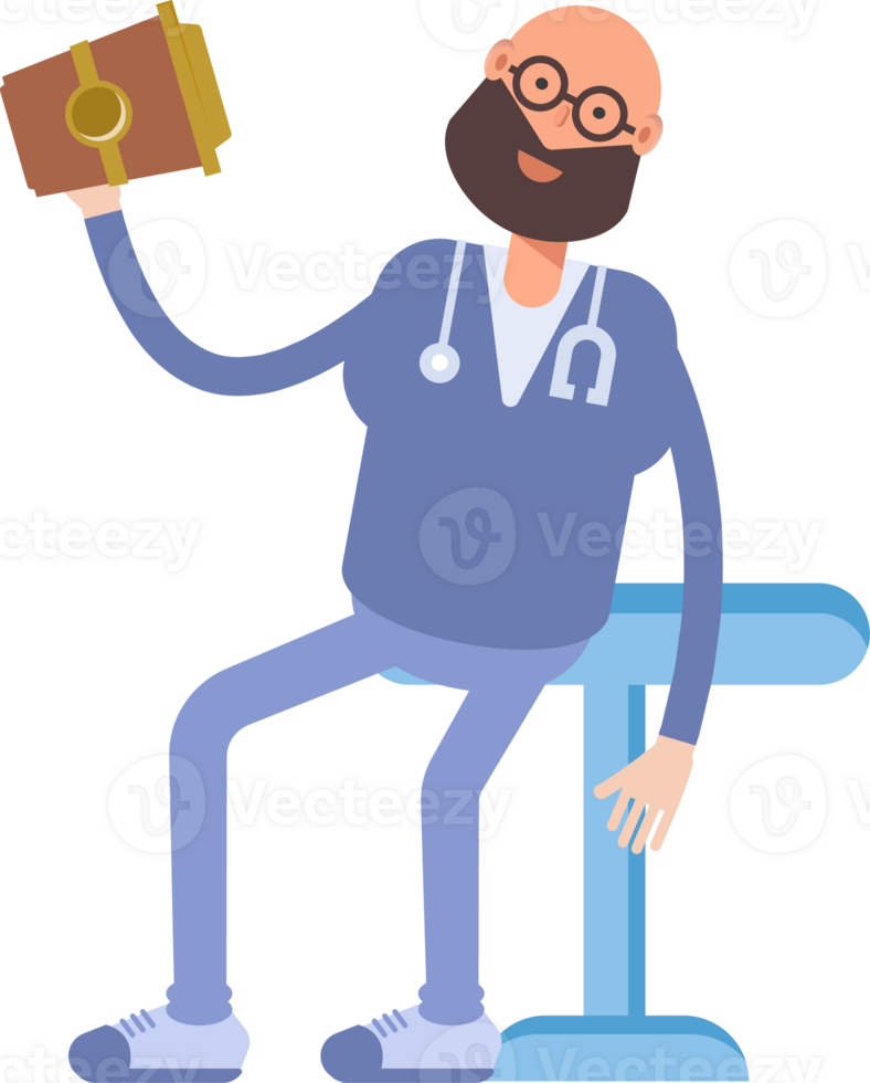 Male Physician Character Drinking Coffee png