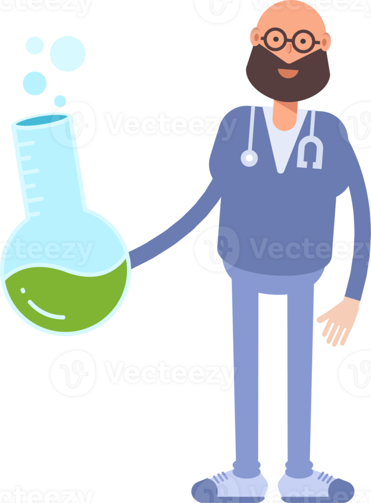 Male Physician Character Holding Lab Flask png