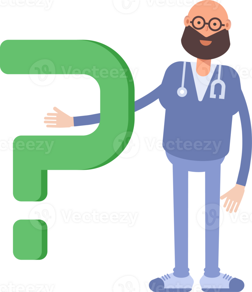 Male Physician Character and Question Mark png