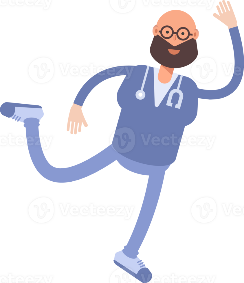 Male Physician Character Jumping and Flying png