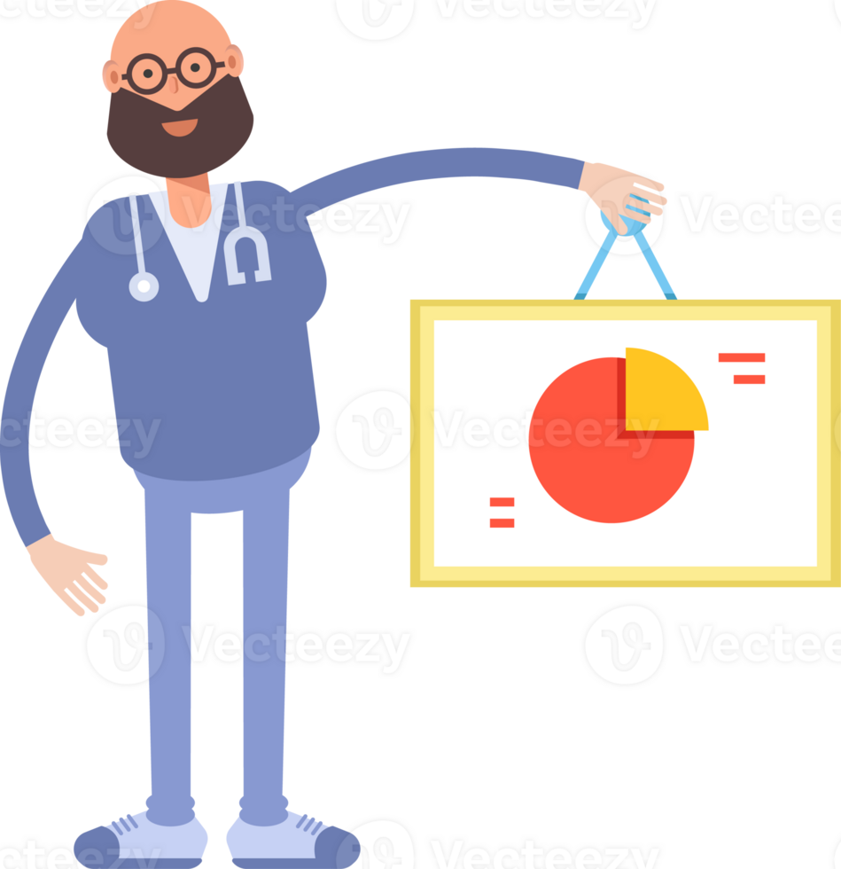 Male Physician Character Holding Pie Chart Signage png