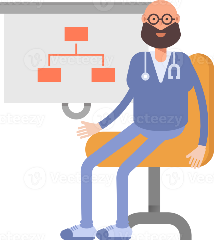 Male Physician Character Presenting Organization Chart png