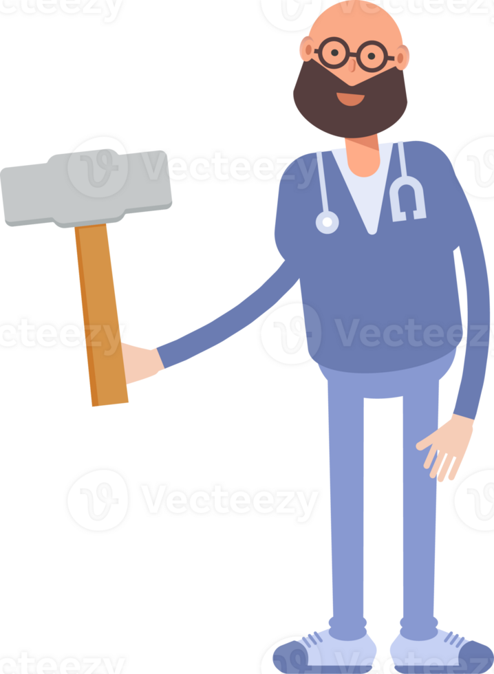 Male Physician Character Holding Sledge Hammer png