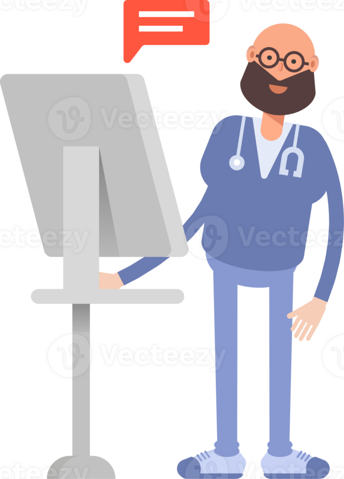 Male Physician Character Working on Computer png