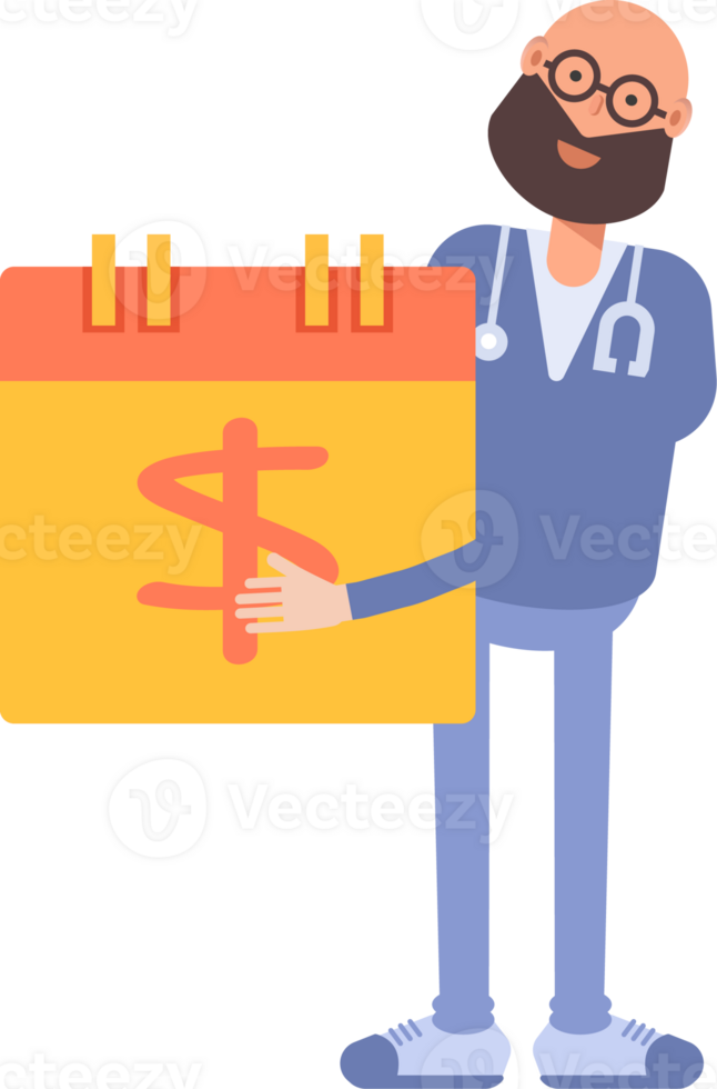 Male Physician Character and Payment Date Calendar png