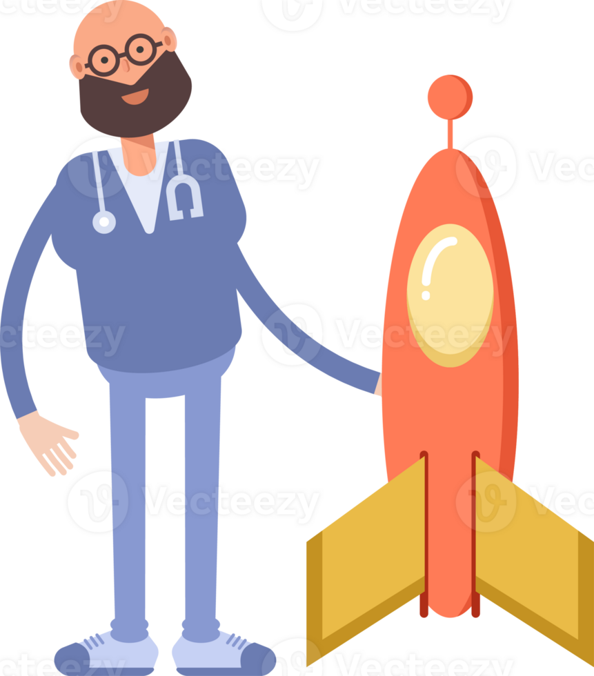 Male Physician Character and Rocket png