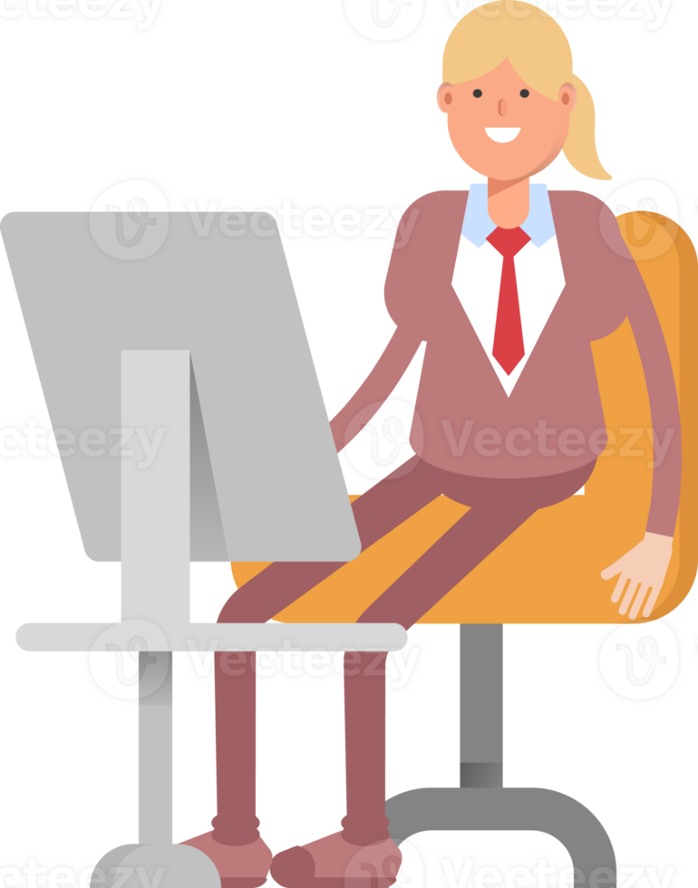 Businesswoman in Suit Character Working on Desktop png