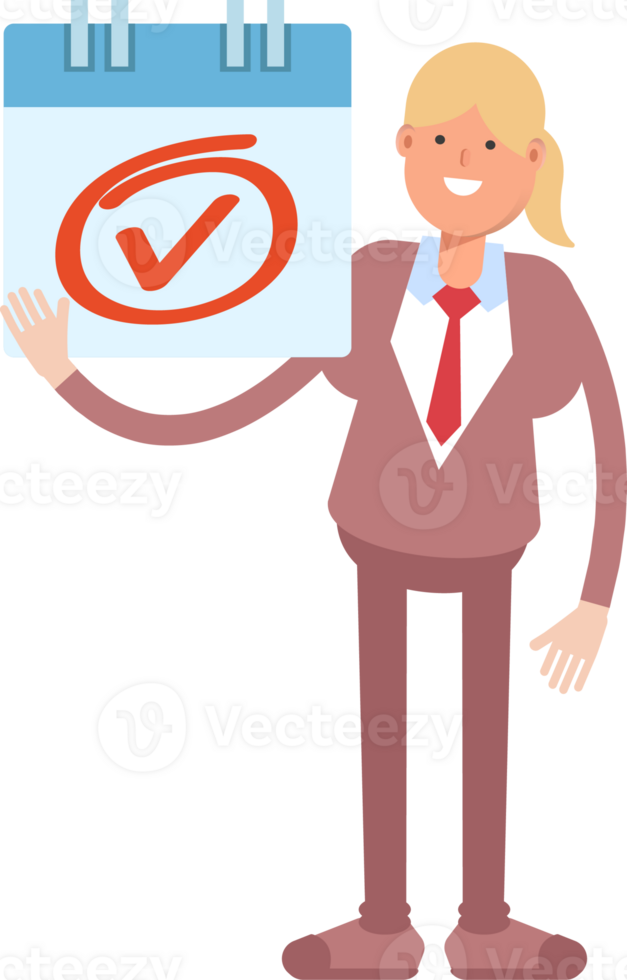 Businesswoman in Suit Character and Check Mark Sign png
