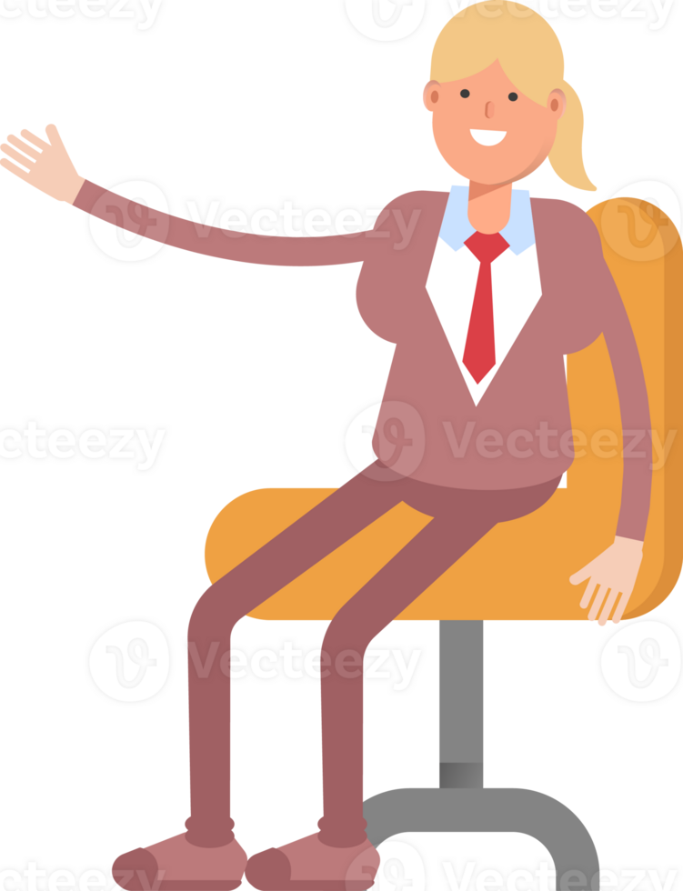 Businesswoman in Suit Character Sitting on Office Chair png