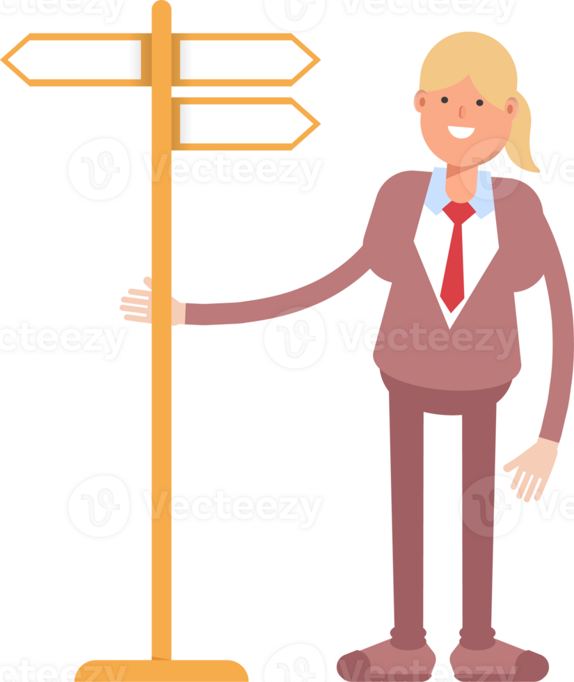 Businesswoman in Suit Character and Signpost png