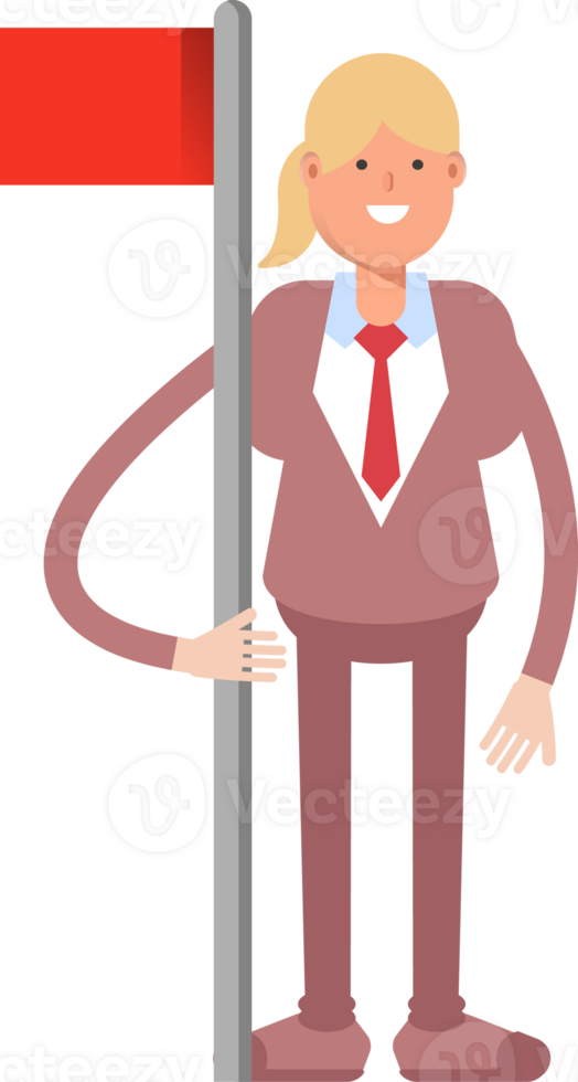 Businesswoman in Suit Character Holding Red Flag Pole png