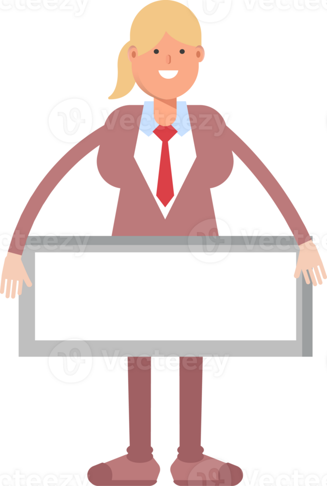 Businesswoman in Suit Character and Blank Signage png