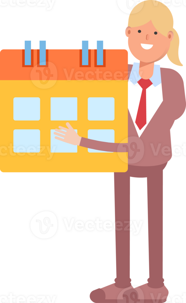Businesswoman in Suit Character Holding Calendar png