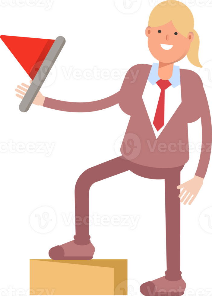 Businesswoman in Suit Character Holding Flag png