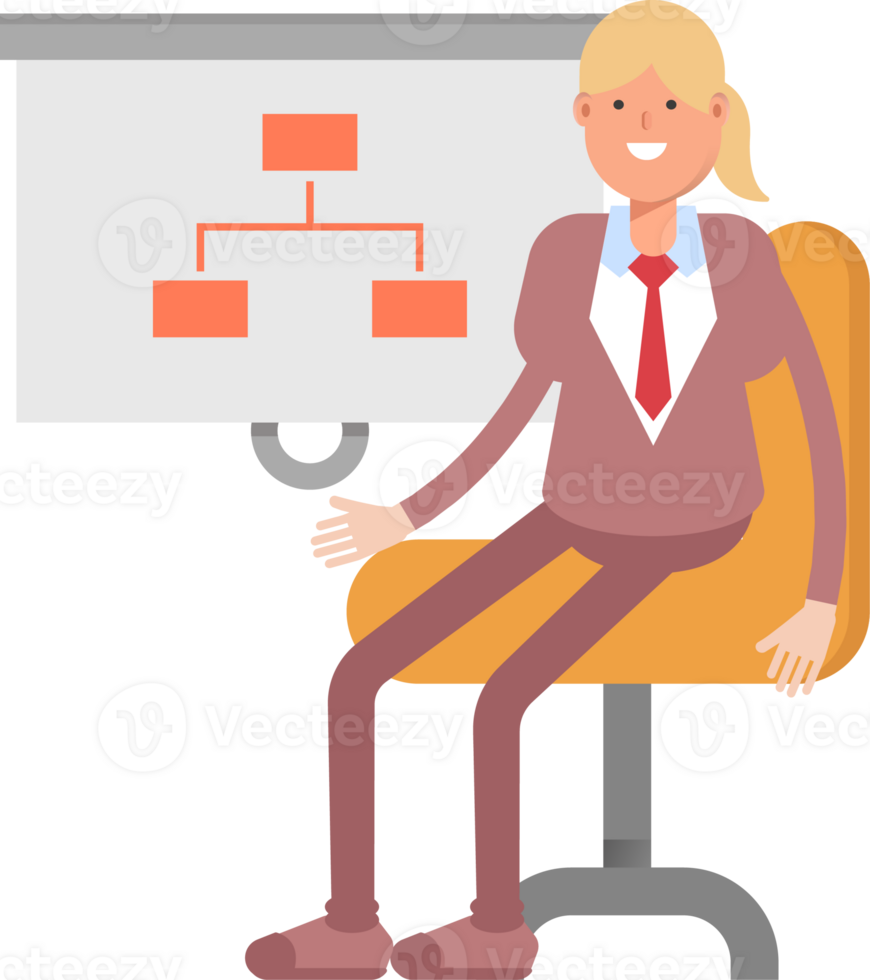 Businesswoman in Suit Character Presenting Organization Chart png